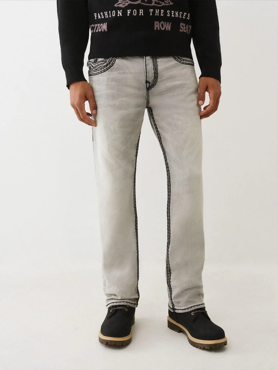 True Religion Men Grey Solid Straight Fit Super QT Ricky Jeans - Image 2