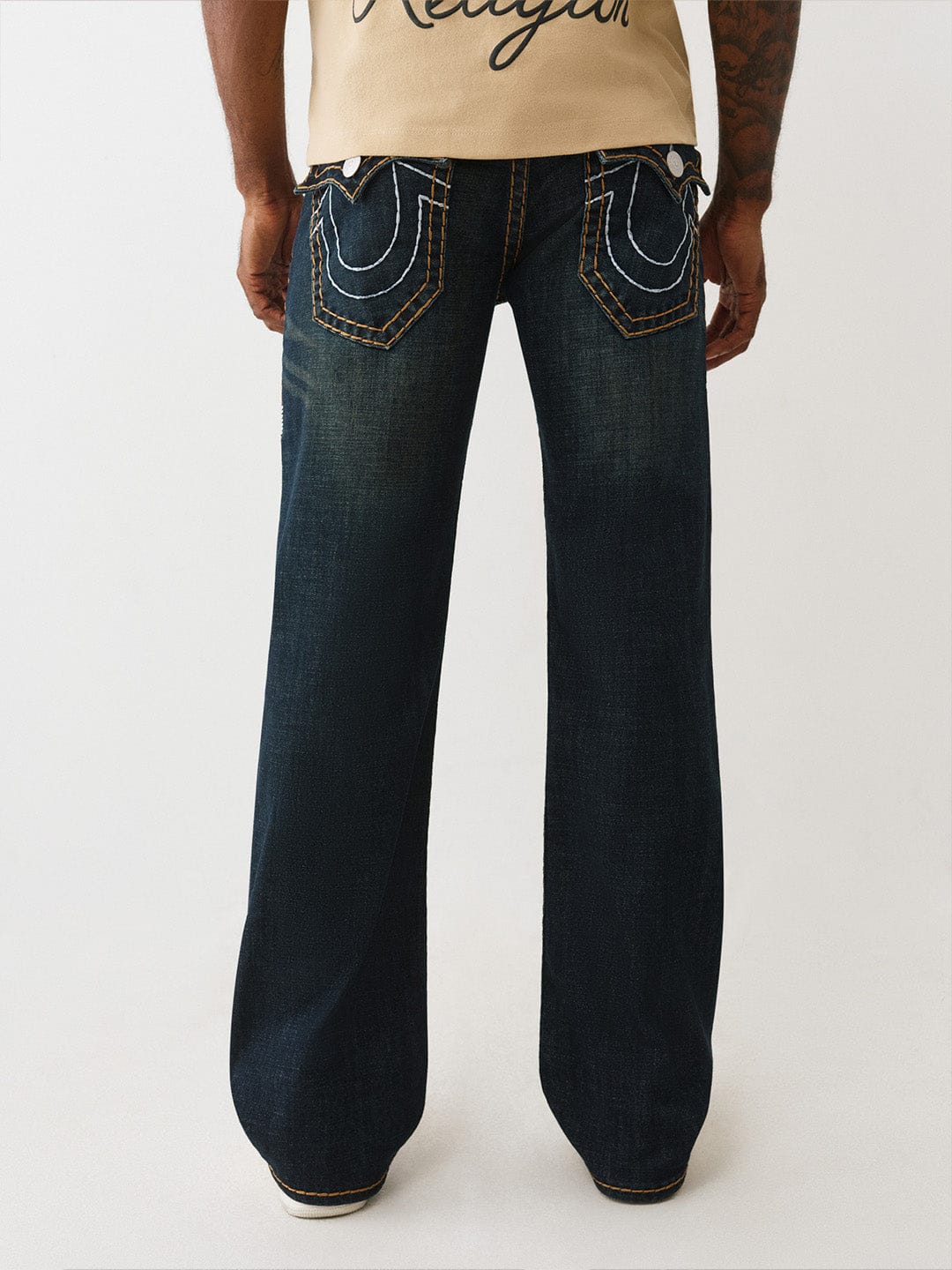 True Religion Men Blue Solid Bootcut Fit Super T Billy Jeans - Image 5