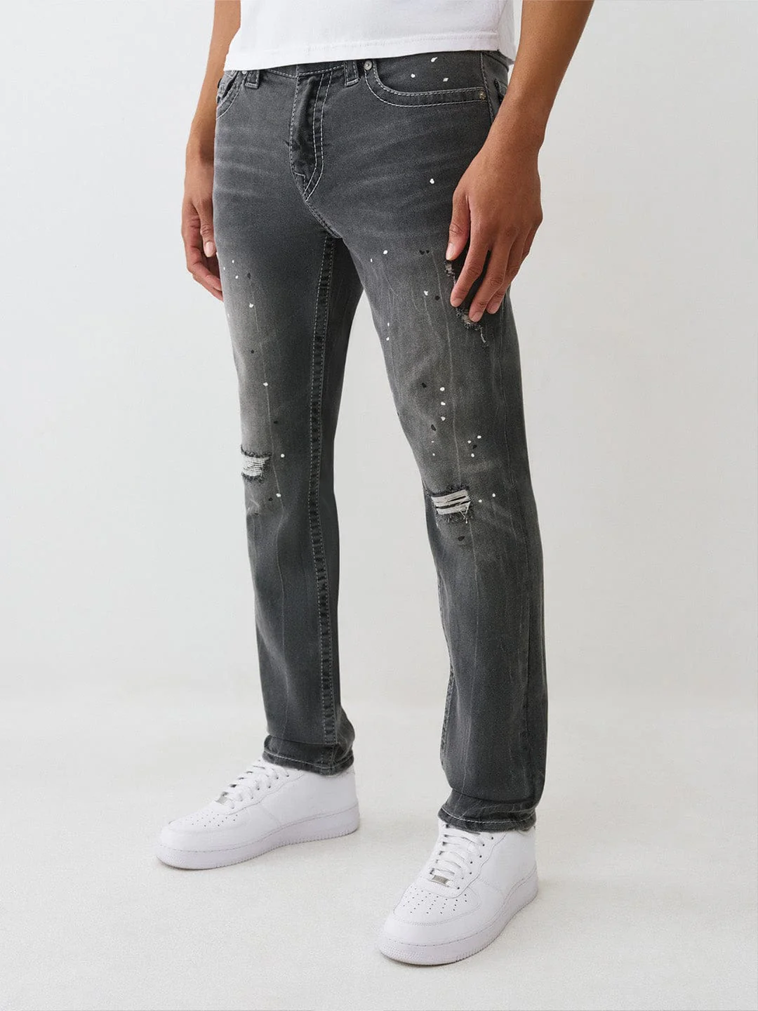 True Religion Men Grey Solid Skinny Fit Big T Rocco Jeans - Image 2