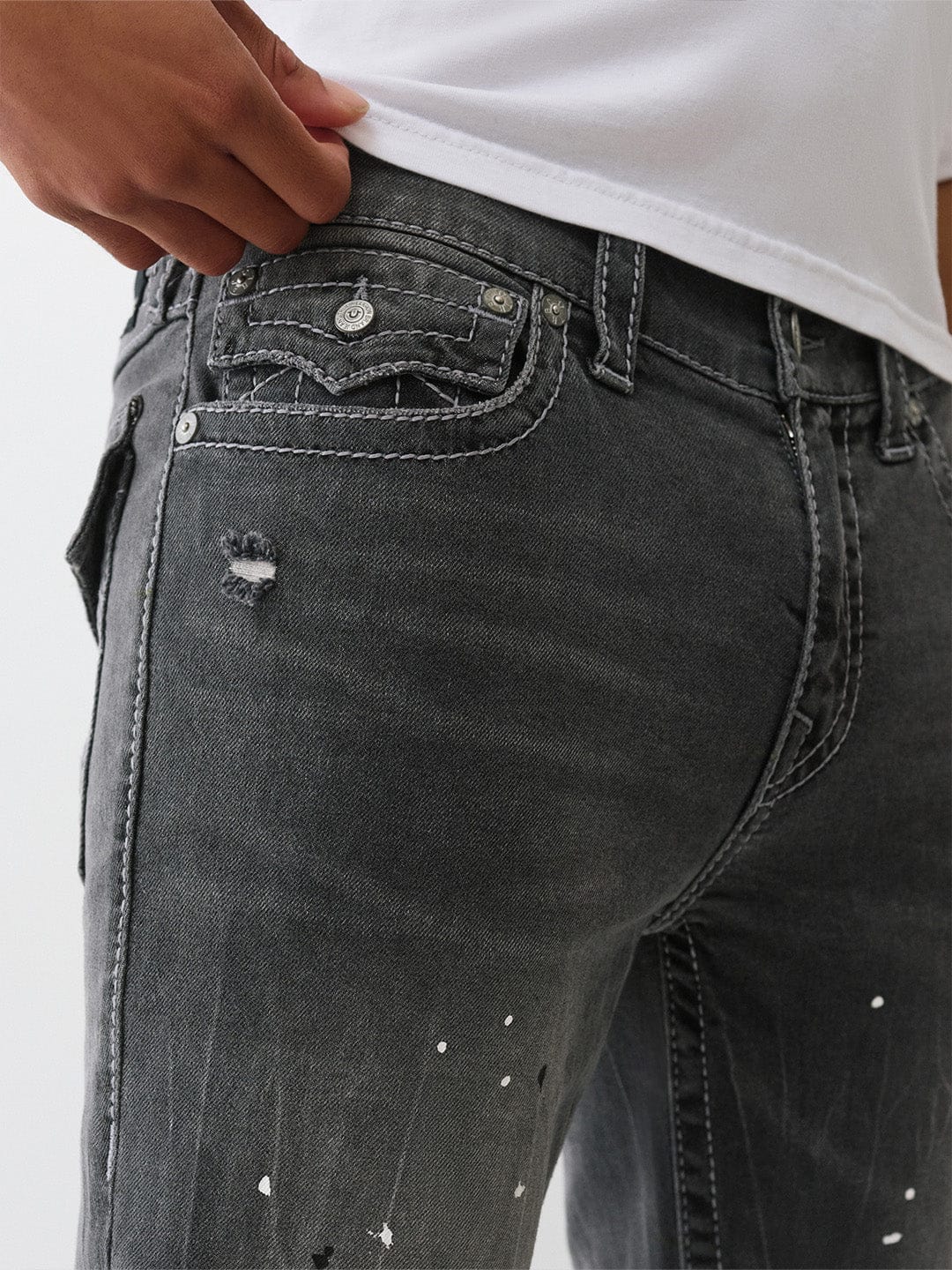 True Religion Men Grey Solid Skinny Fit Big T Rocco Jeans - Image 3