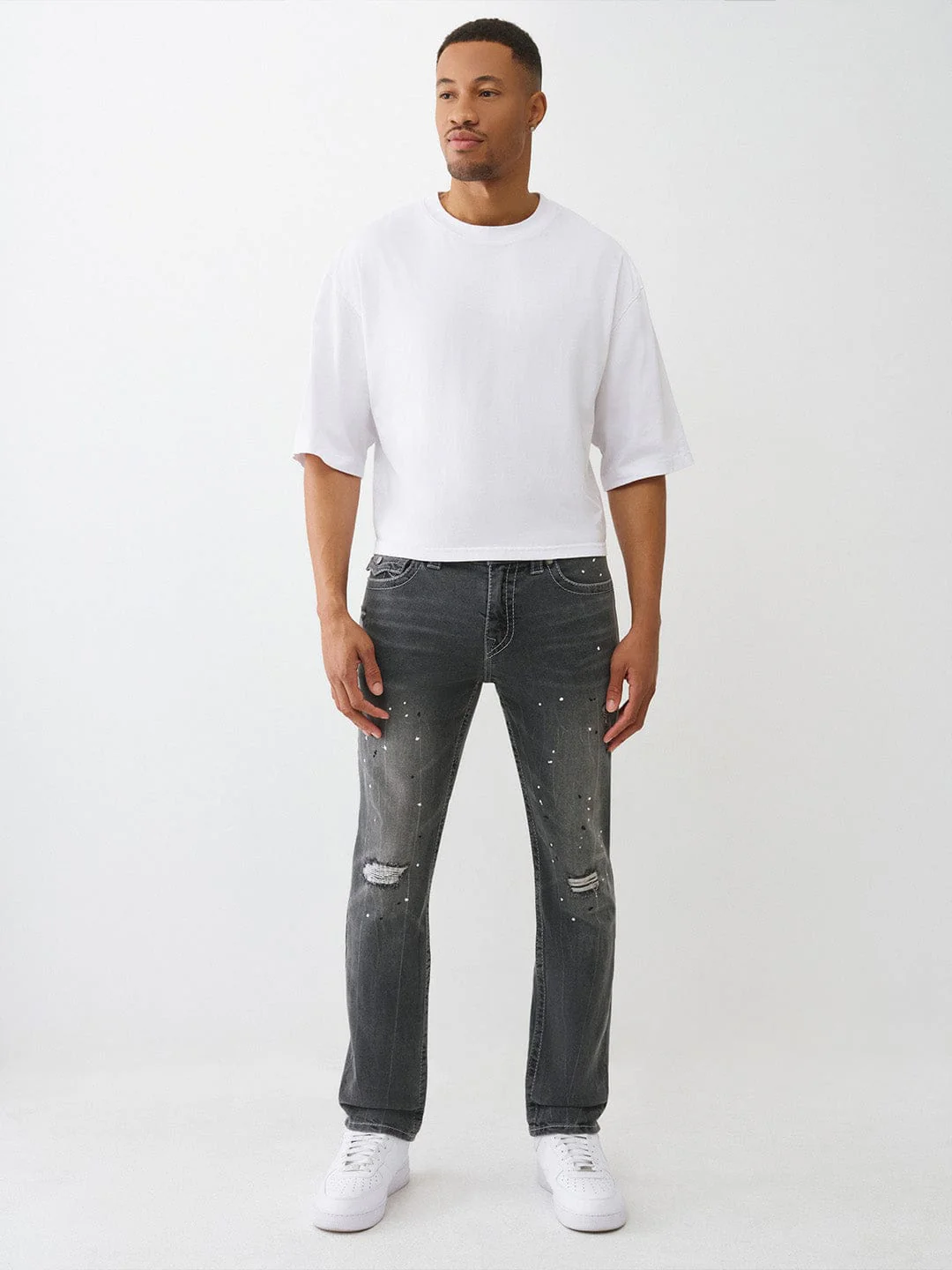 True Religion Men Grey Solid Skinny Fit Big T Rocco Jeans - Image 5