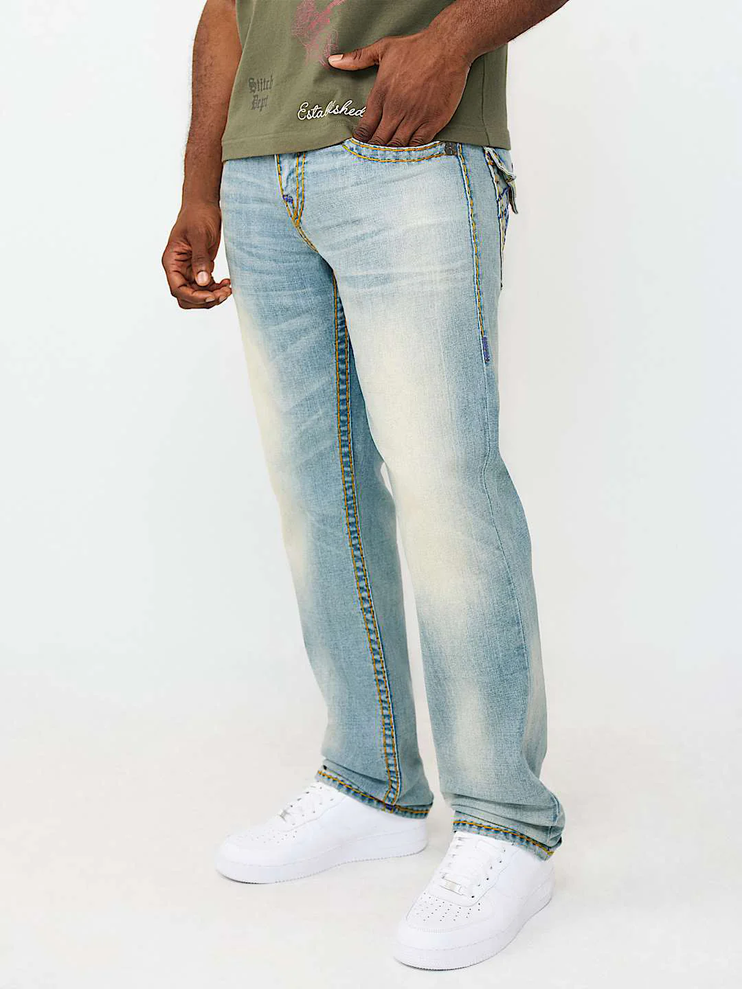 True Religion Men Blue Solid Straight Fit Super T Ricky Jeans - Image 3