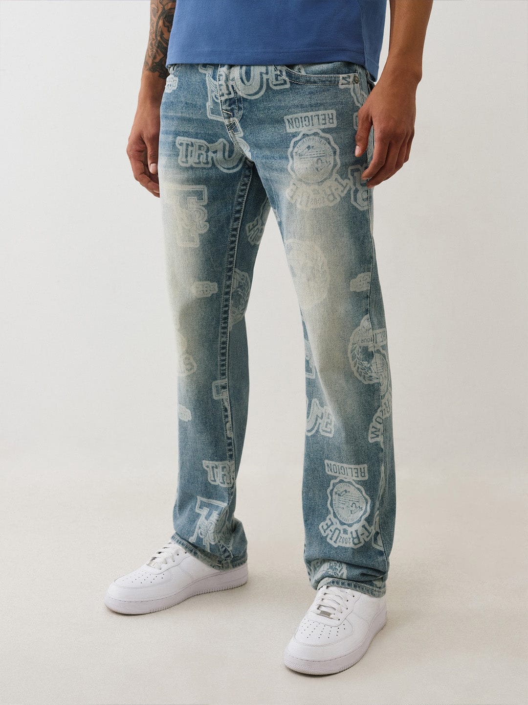 True Religion Men Light Blue Solid Straight Fit SN Ricky Jeans - Image 2