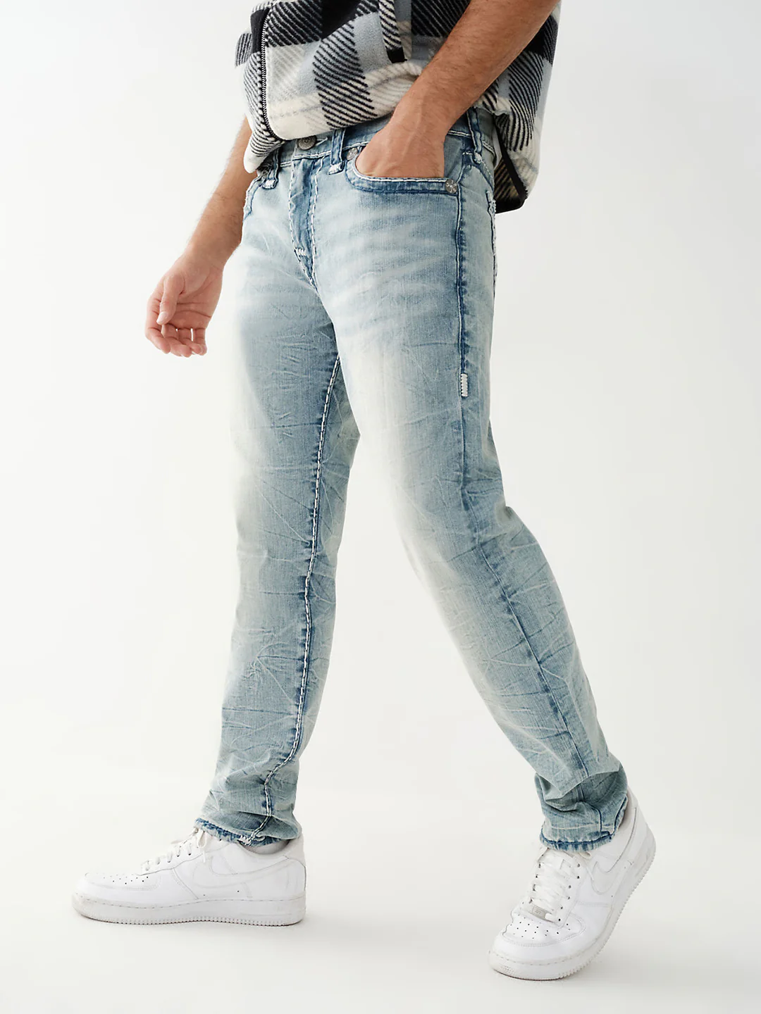 True Religion Men Super T Rocco Skinny Fit Light Wash Jeans - Image 4