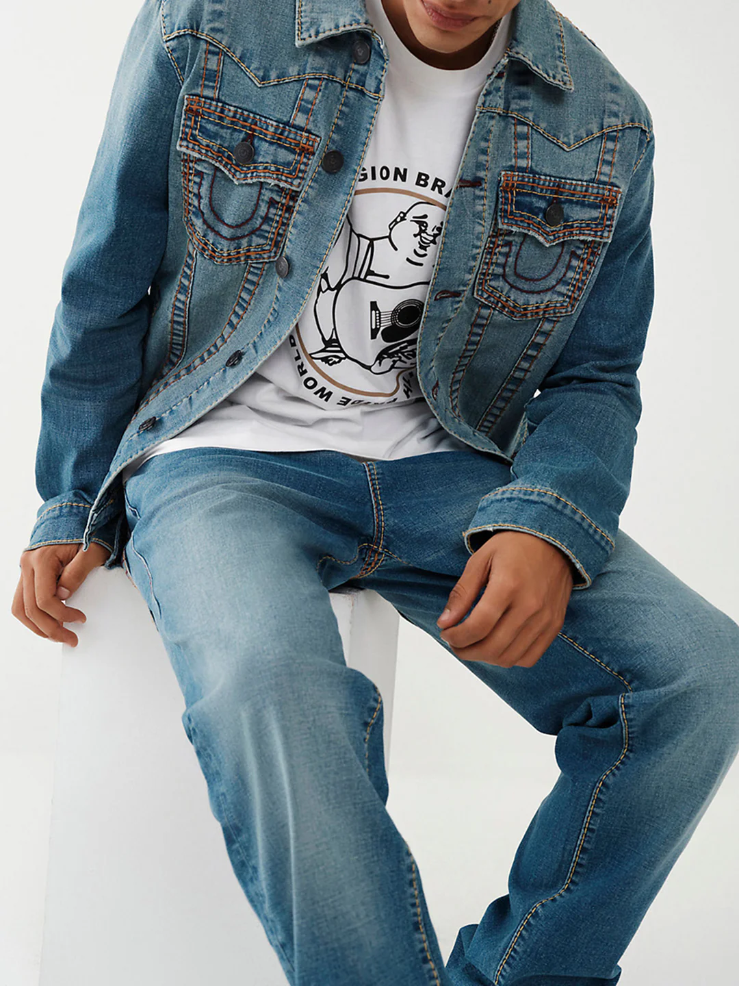 True Religion Blue Jimmy MB3 MEGA Big T Slim Fit Denim Jacket - Image 5
