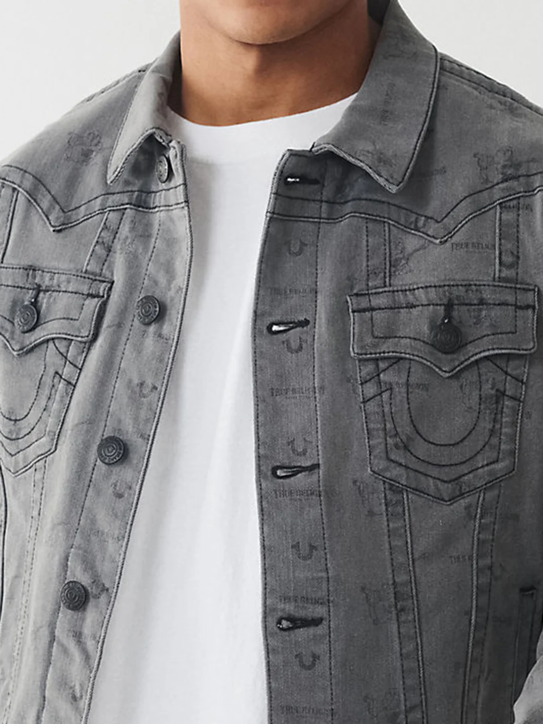True Religion Grey Classic Needle Jimmy Slim Fit Denim Jacket - Image 2