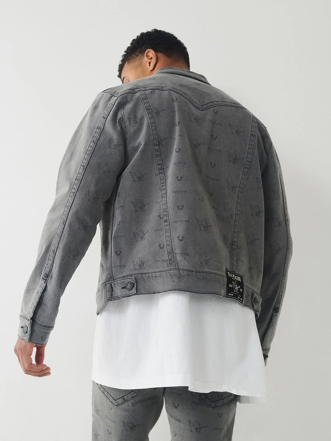 True Religion Grey Classic Needle Jimmy Slim Fit Denim Jacket - Image 3