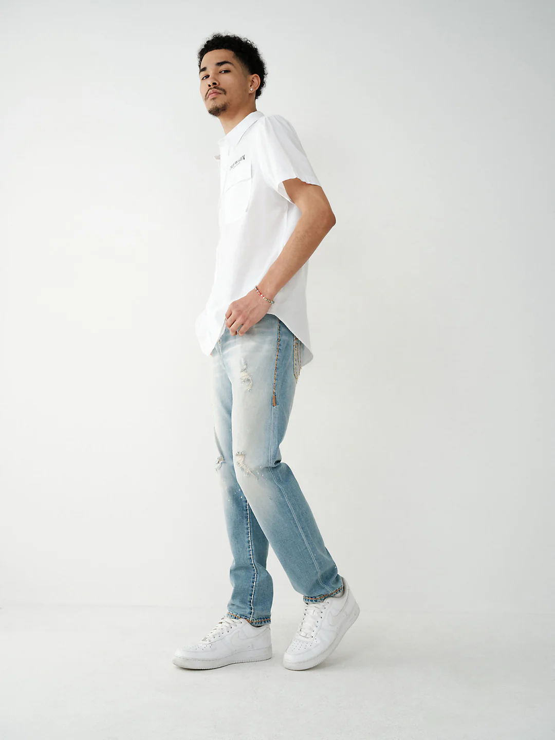 True Religion Men Super T Rocco Skinny Fit Light Wash Jeans - Image 4