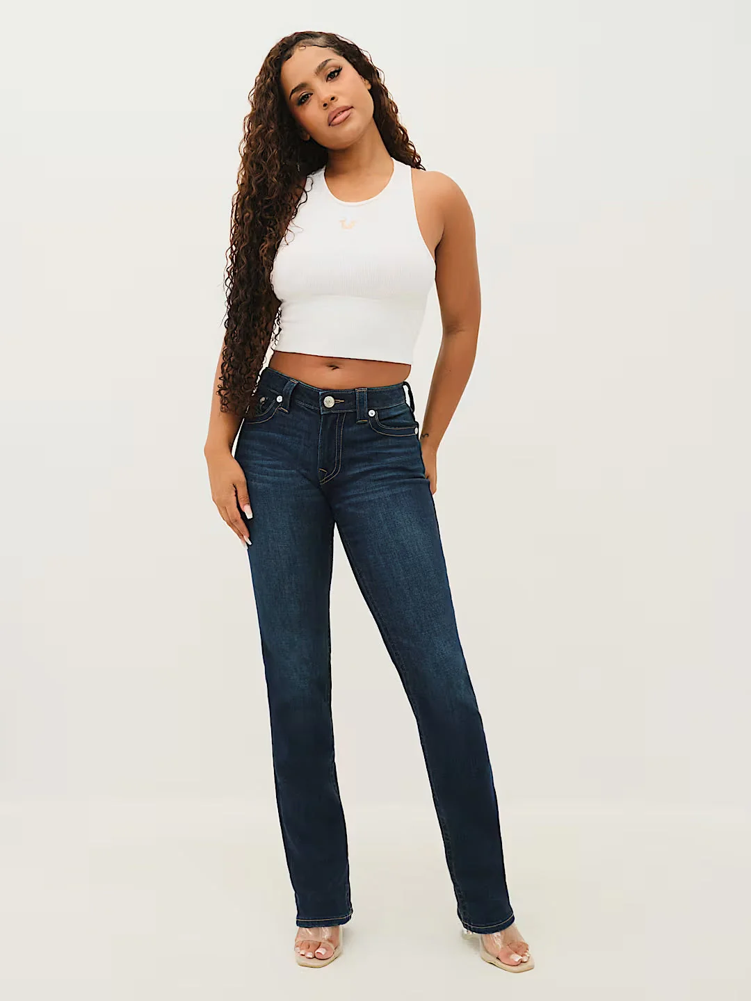 True Religion Women Navy Blue Solid Straight Fit Stretchable SN Billie Jeans - Image 5