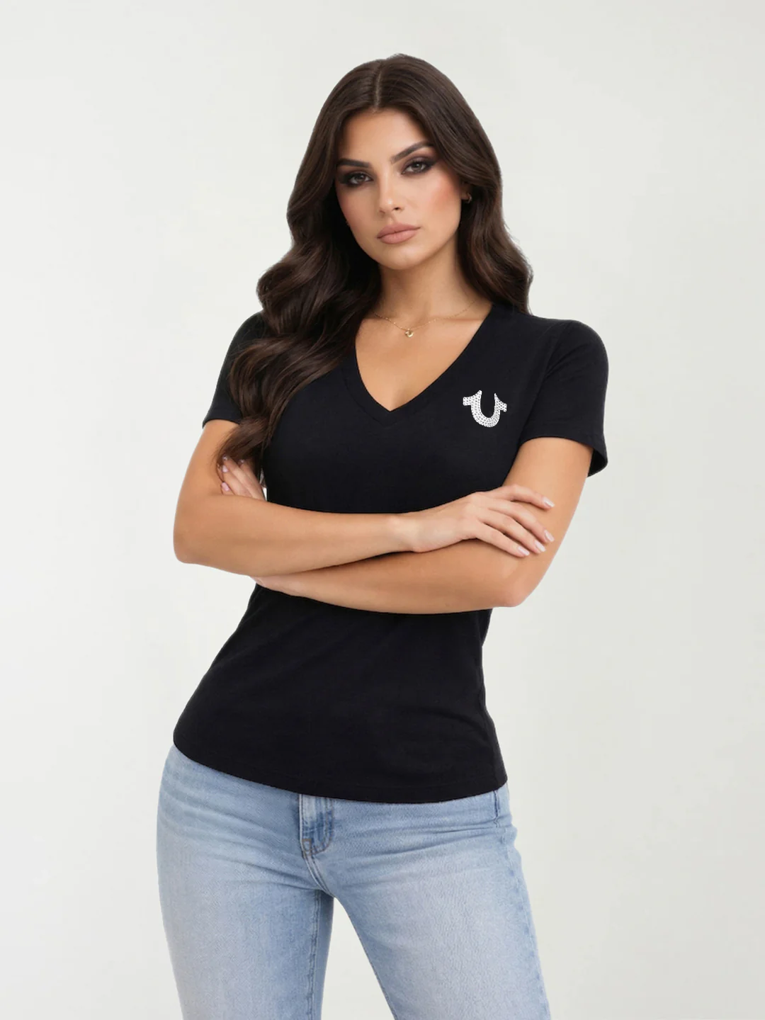 True Religion Women Black Printed Slim Fit T-Shirt