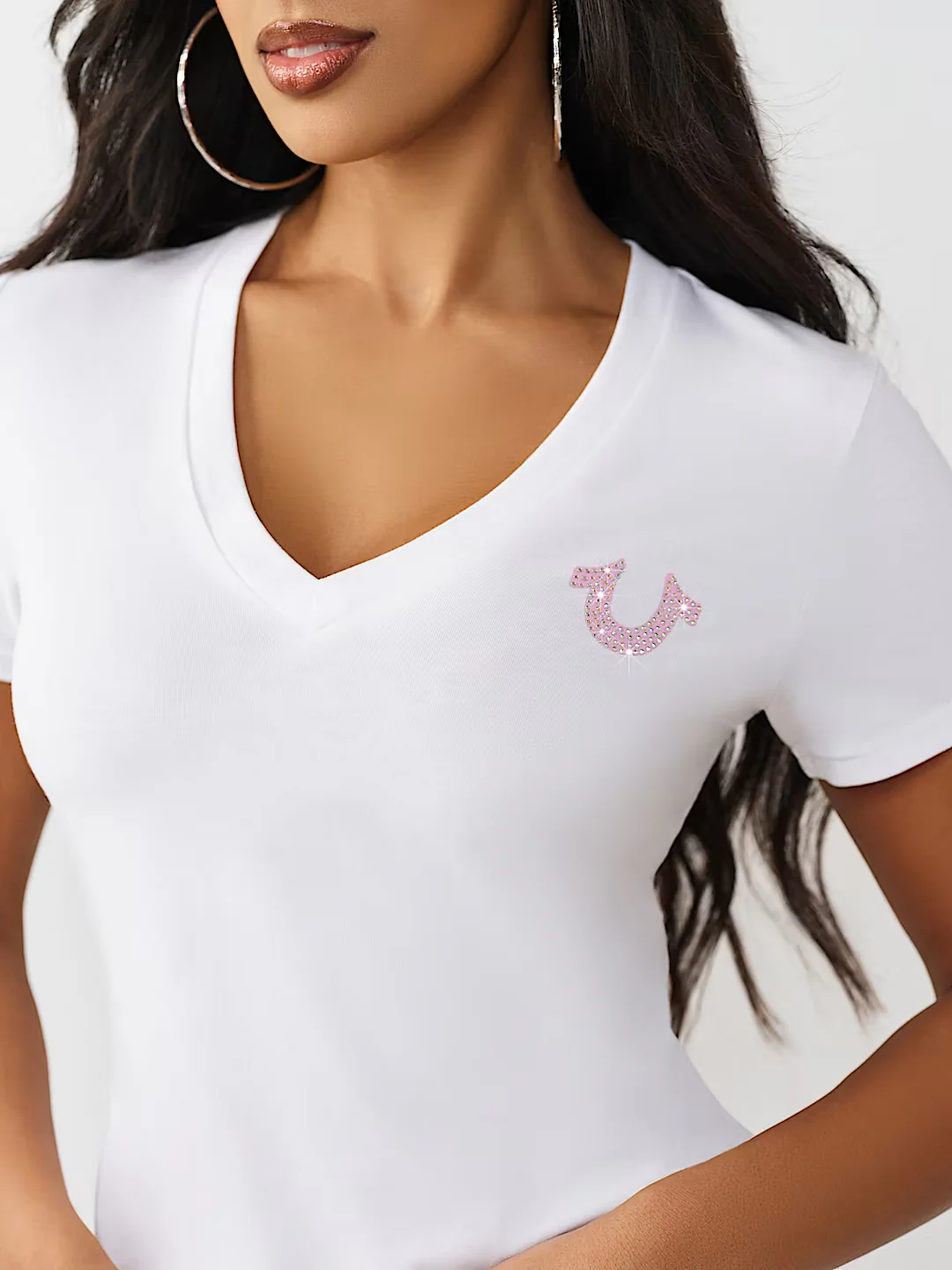 True Religion Women White Embellished Slim Fit T-Shirt - Image 4