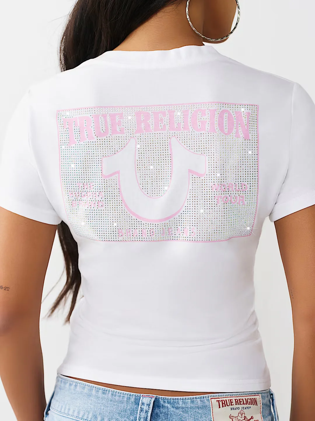 True Religion Women White Embellished Slim Fit T-Shirt - Image 5