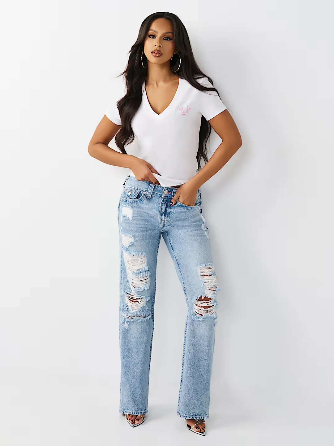 True Religion Women White Embellished Slim Fit T-Shirt - Image 6