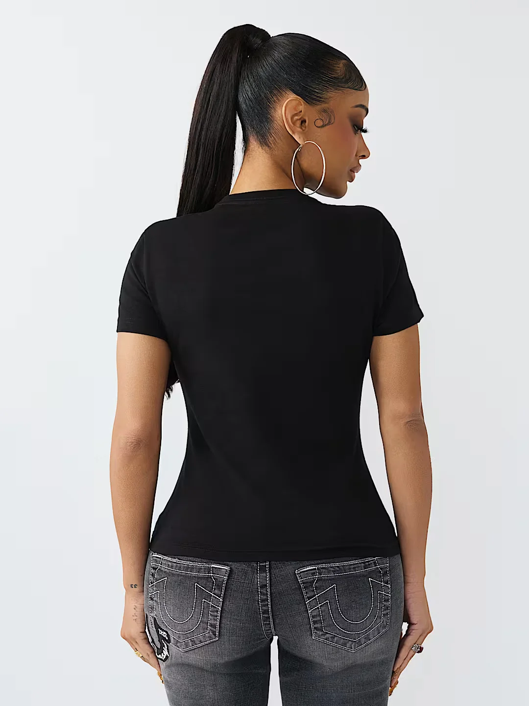 True Religion Women Black Printed Regular Fit T-Shirt - Image 2