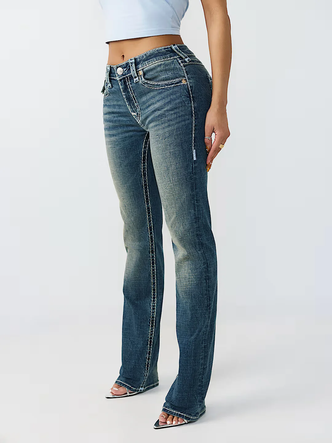 True Religion Women Blue Solid Straight Fit Stretchable Super T Billie Jeans - Image 4