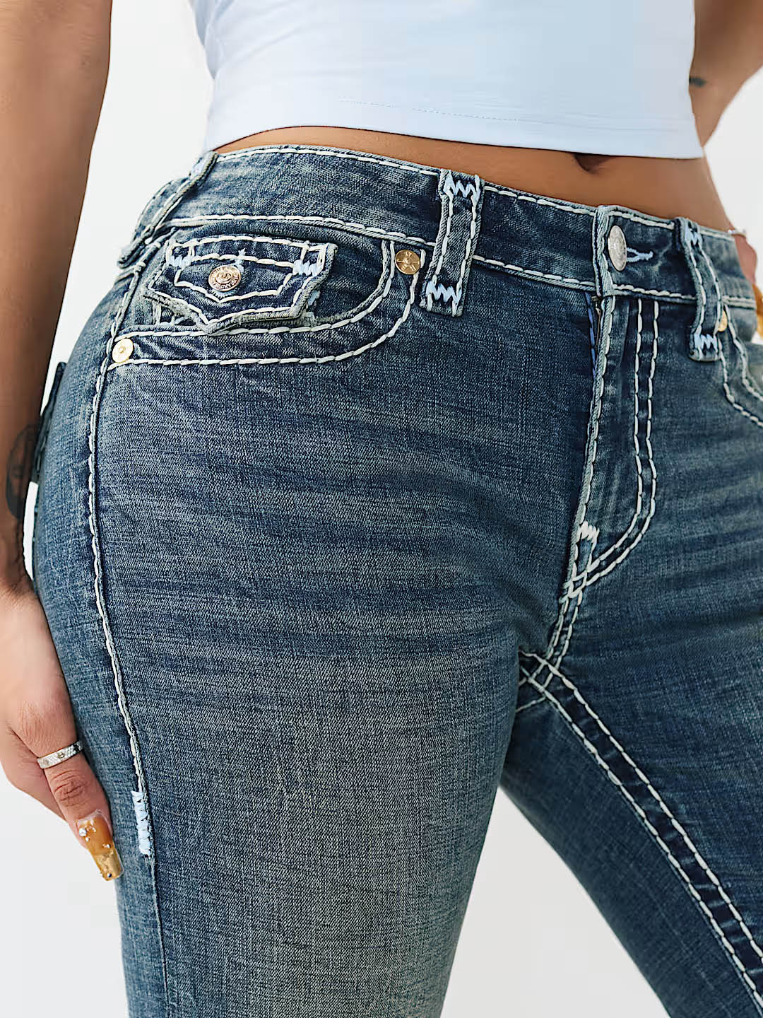 True Religion Women Blue Solid Straight Fit Stretchable Super T Billie Jeans - Image 5