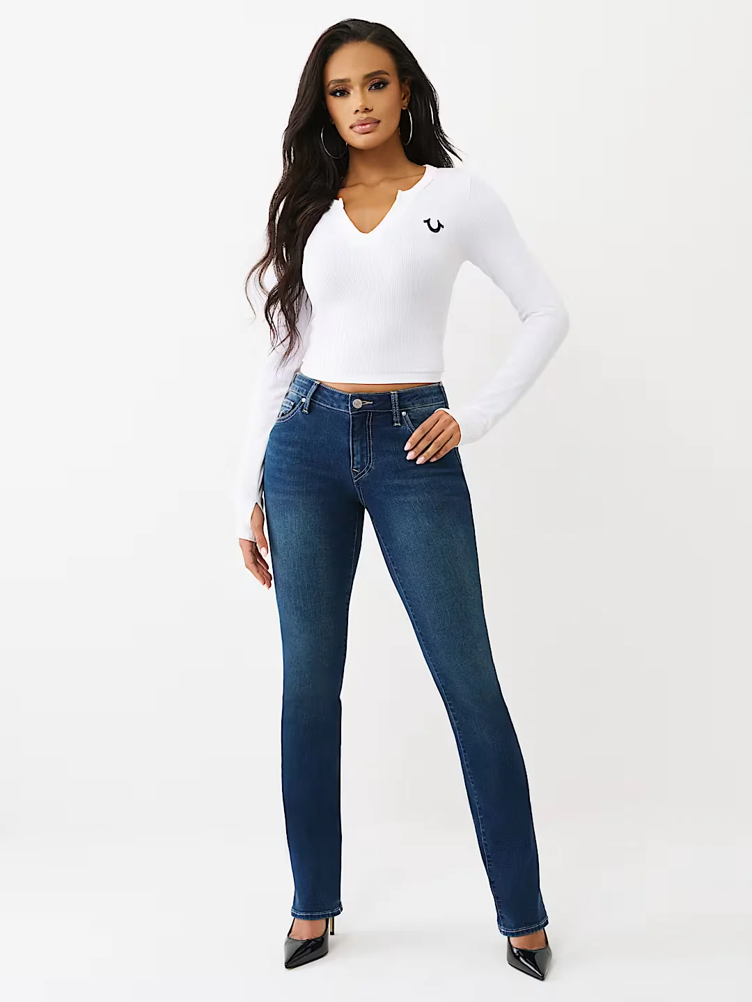 True Religion Women Navy Blue Solid Straight Fit Stretchable SN Billie Jeans - Image 5