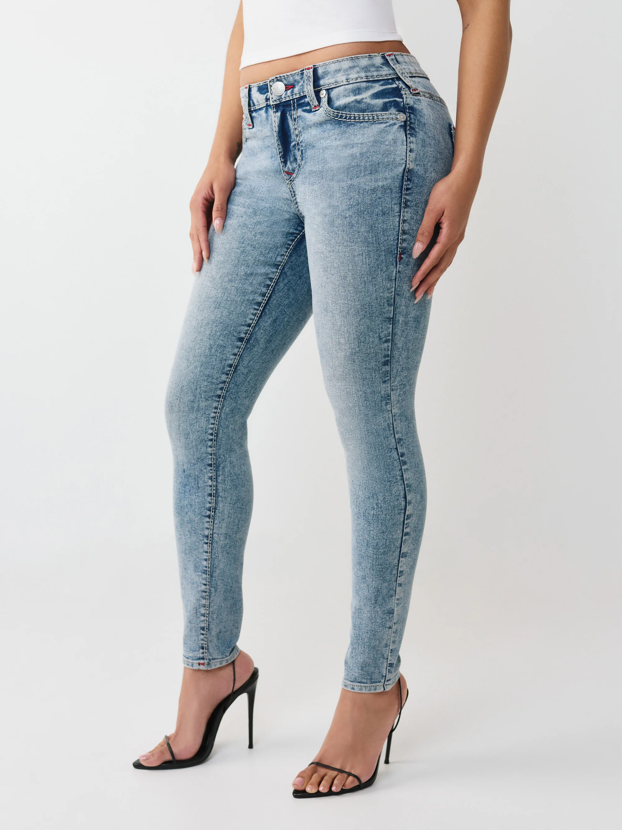 True Religion Women Blue Solid Super Skinny Stretchable Big T Jennie Jeans - Image 5