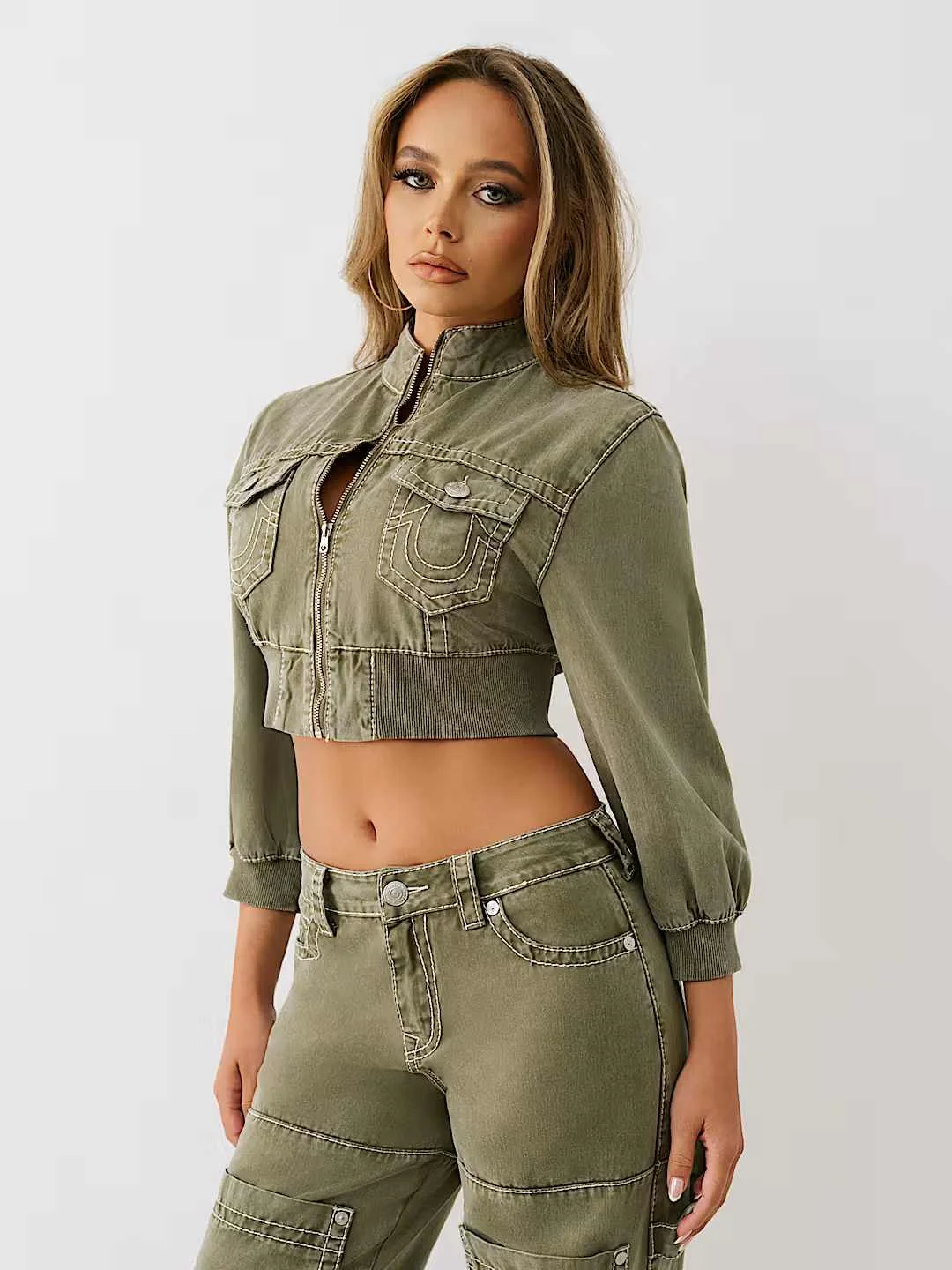 TRUE RELIGION Women Green Boxy Fit Denim Jacket - Image 6