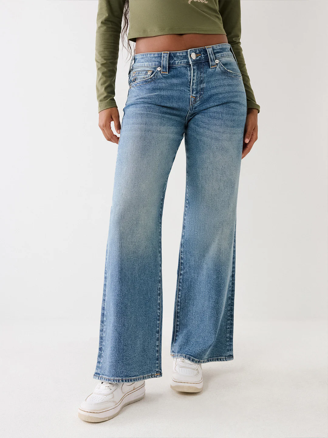 True Religion Women Blue Solid Wide Leg Fit Stretchable SN Bobby Jeans