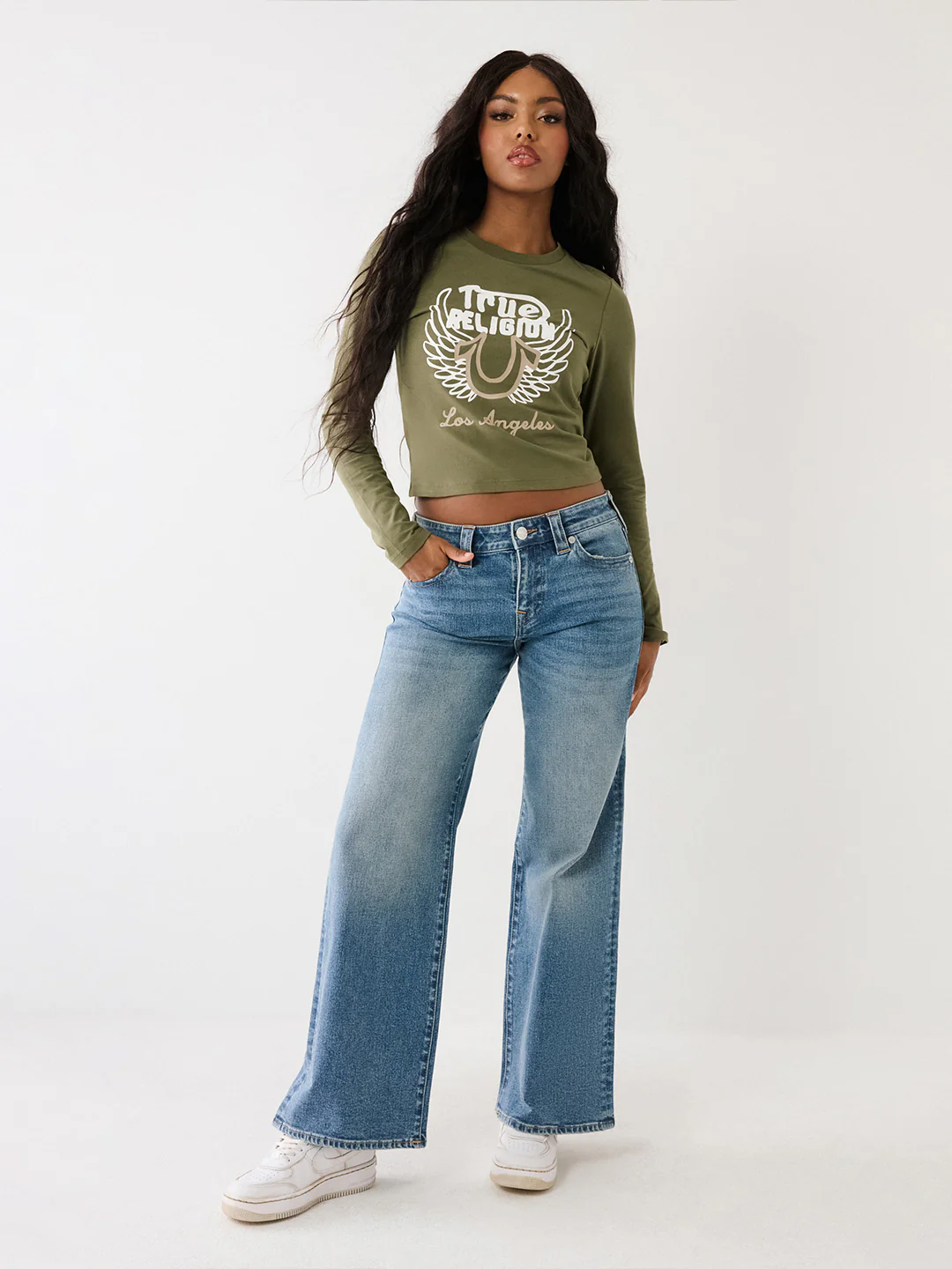 True Religion Women Blue Solid Wide Leg Fit Stretchable SN Bobby Jeans - Image 6