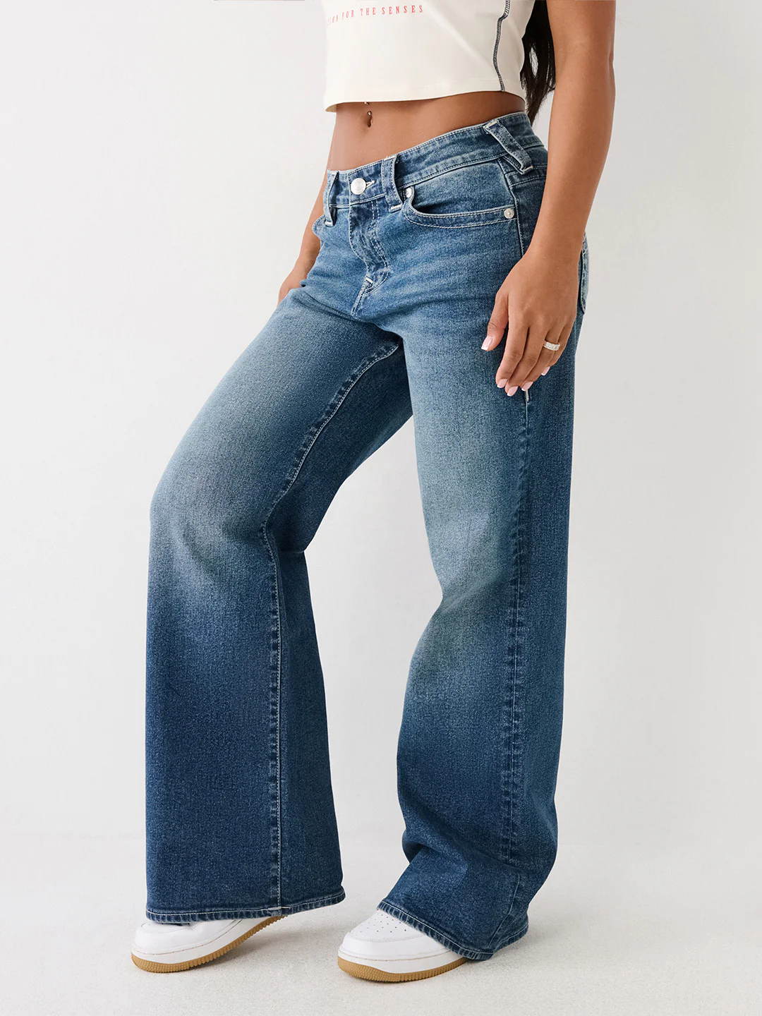True Religion Women Blue Solid Wide Leg Fit Stretchable SN Bobby Jeans - Image 3