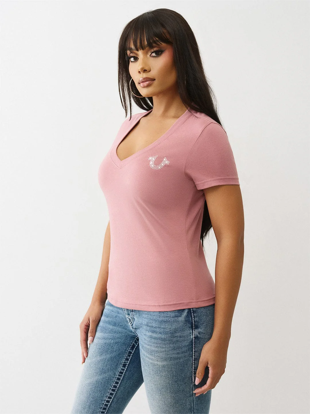 True Religion Women Pink Embellished Regular Fit T-Shirt - Image 3