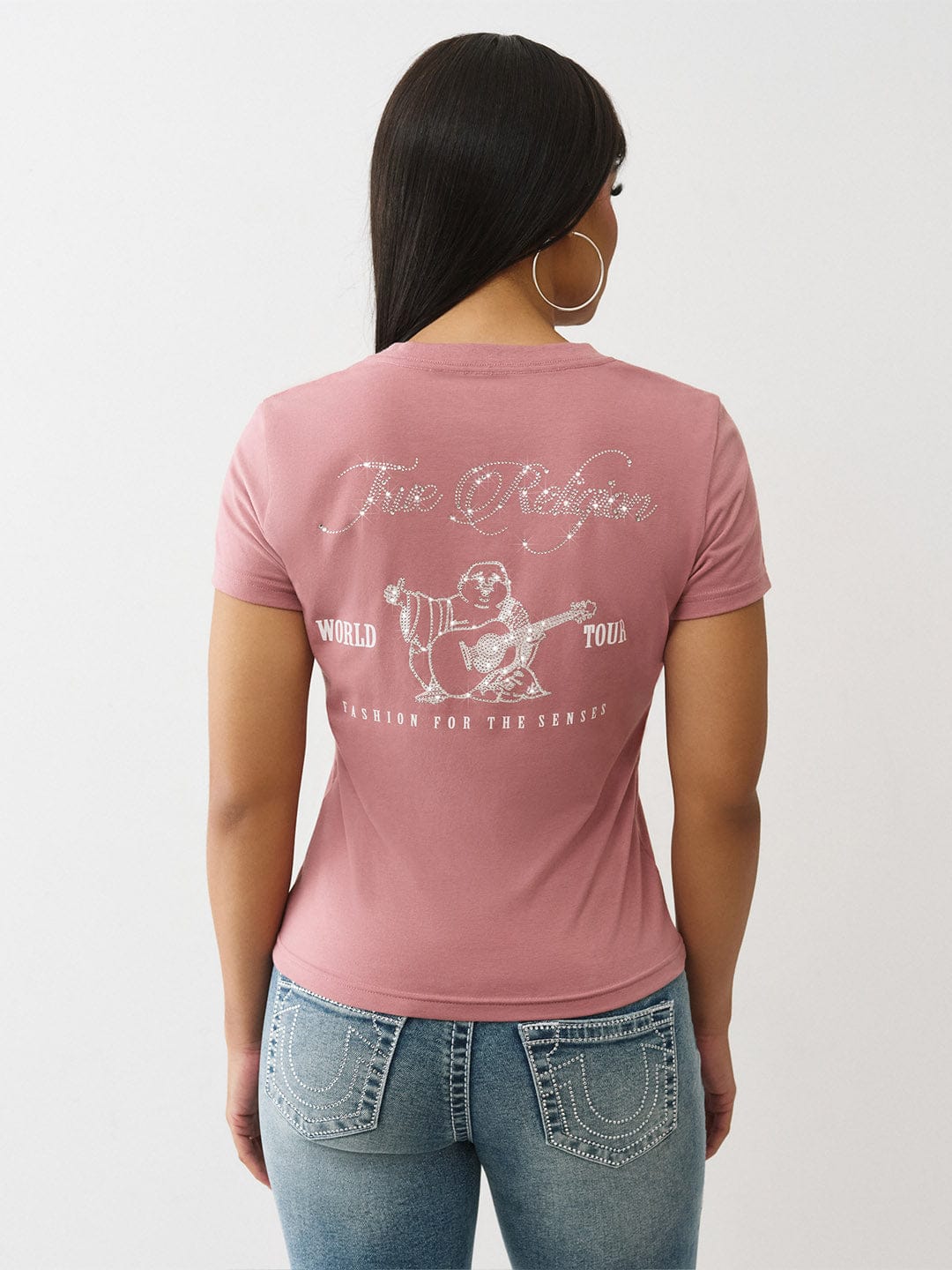 True Religion Women Pink Embellished Regular Fit T-Shirt - Image 4